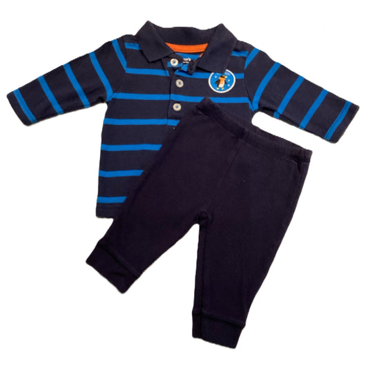 0-3 Boys Carter's Blue Striped Polo Shirt, Just One You Sweatpants