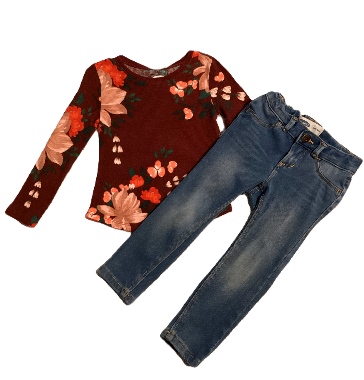 3T Girls Old Navy Burgundy Floral Waffle Shirt, Old Navy Jeans