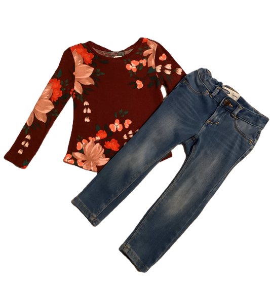 3T Girls Old Navy Burgundy Floral Waffle Shirt, Old Navy Jeans