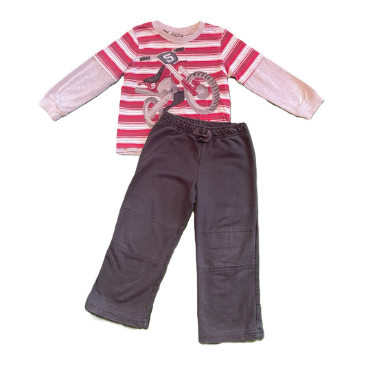 3T Boys Boyz Wear Layered Striped Long Sleeve w/Embossed Motorcycle, Circo Black Plants