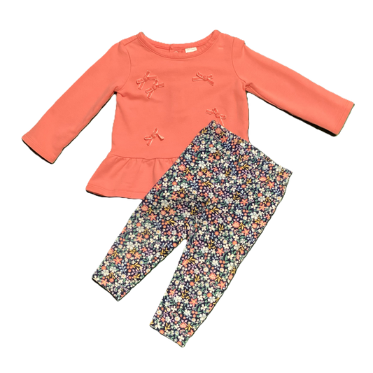 6-9 Girls Carter's Peach Ruffle Hemmed Shirt, Carter's Navy Floral Leggings