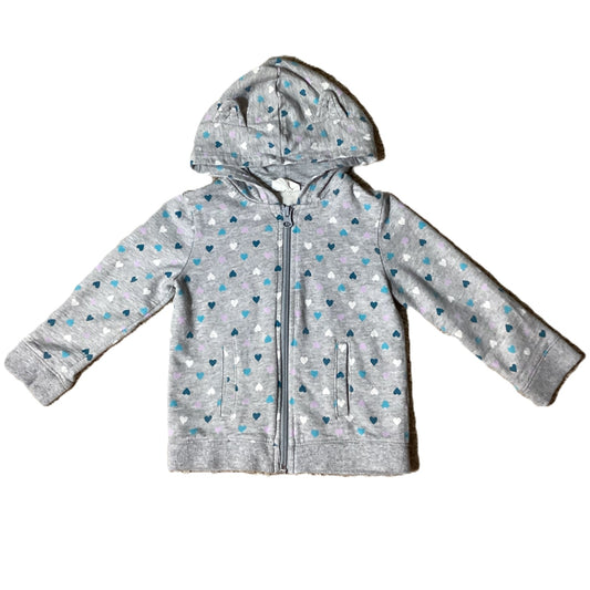 2T Girls Crazy 8 Gray Front Zip Sweatshirt w/Teal Hearts