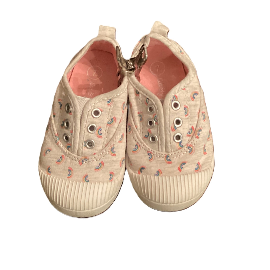 Size 7 Cat & Jack Oatmeal w/Rainbows Slip Ons