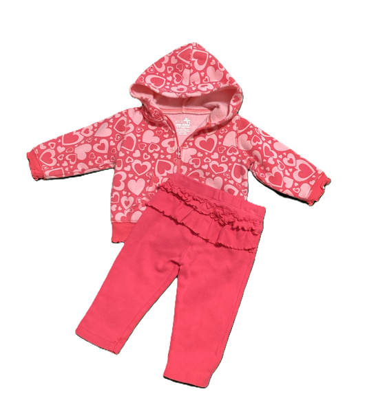6-9 Girls Okie Dokie Hot Pink Hearts Hooded Sweatshirt, Koala Baby Ruffled Leggings