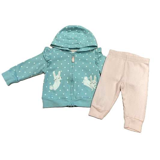 3-6 Girls Carter's Teal Hooded Sweatshirt w/Rabbits in Pockets, Simple Joys Leggings