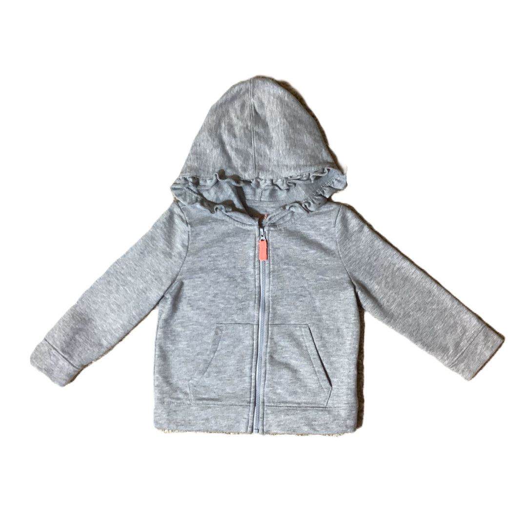 2T Girls Cat & Jack Gray Ruffled Hood Front Zip Sweatshirt
