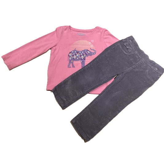 18-24 Girls Oshkosh Long Sleeve T-Shirt w/Elephant, Gray Gymboree Sparkle Corduroy Pants