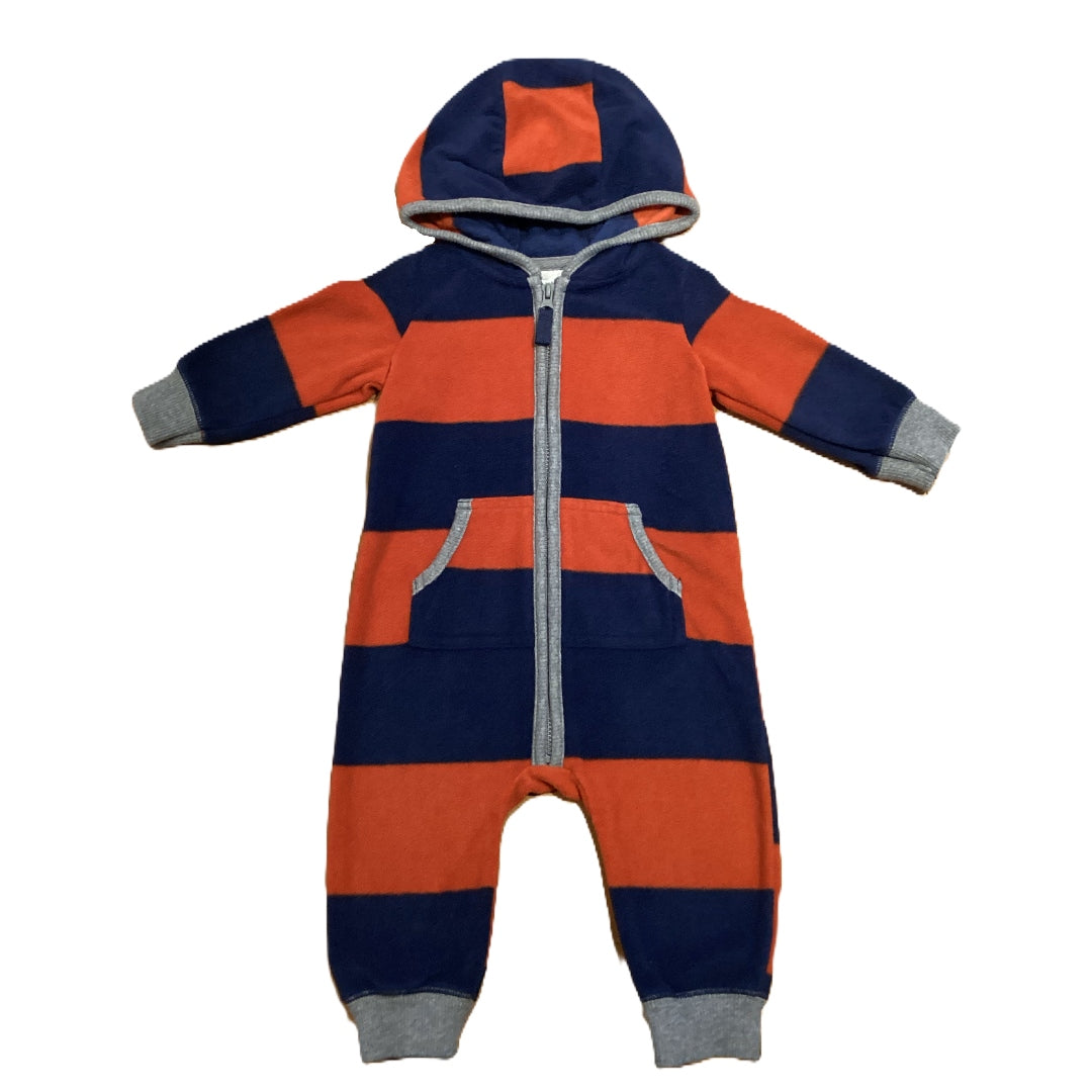 3-6 Boys Carter's Red/Blue Striped Hooded One Piece Fleece Outfit