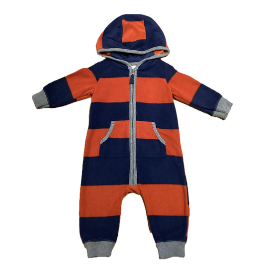 3-6 Boys Carter's Red/Blue Striped Hooded One Piece Fleece Outfit