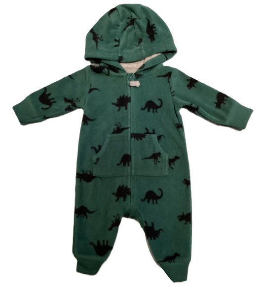 0-3 Boys Carter's Green Dinosaur Hooded One Piece Outfit