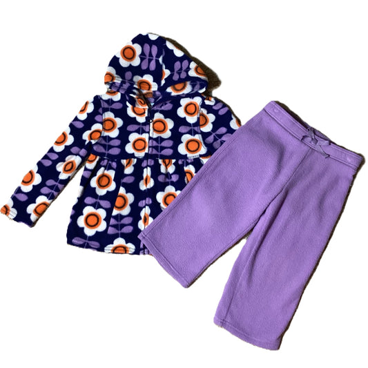 2T Girls Old Navy Blue Retro Flower Fleece Matching Set