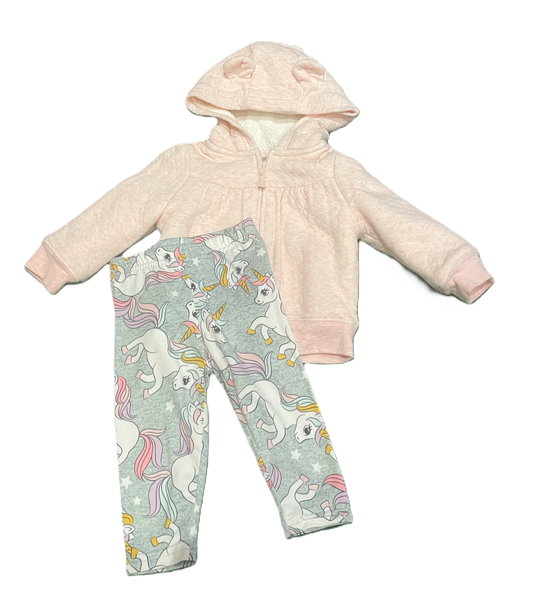 6-9 Girls Simple Joys Quilted Pink Fleece Lined Sweatshirt, Unicorn Printed Leggings