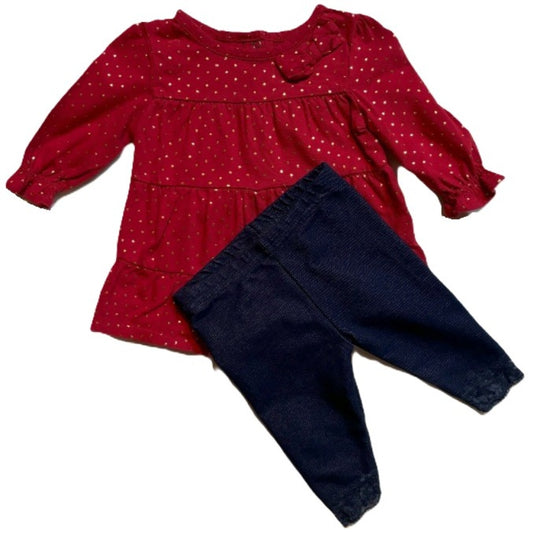 0-3 Girls Faded Glory Ruffled Glitter Long Sleeve Shirt, Garanimals Leggings