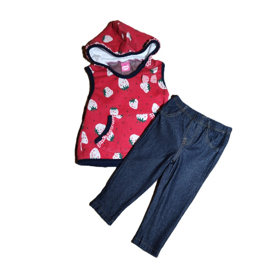 9-12 Girls Red Strawberry Hooded Vest, Carter's Jeggings