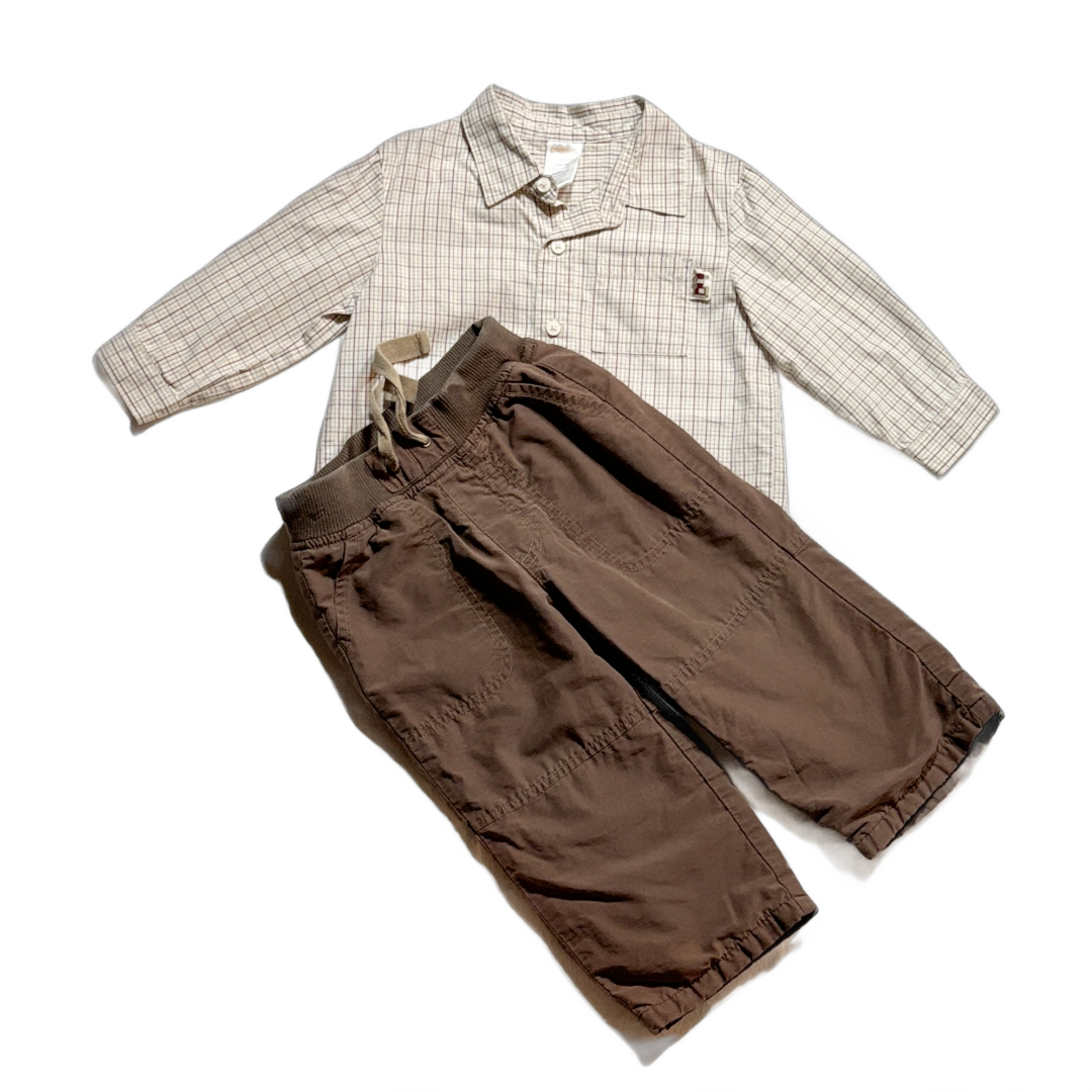 18-24 Boys Gymboree Off White/Brown Plaid Long Sleeve Shirt, Pants