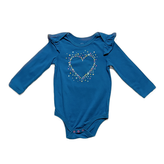 12-18 Girls Cat & Jack Blue Ruffled Shoulder Onesie