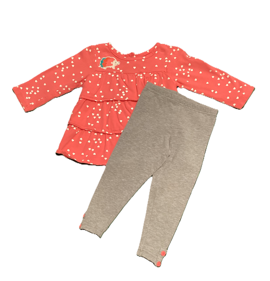 6-9 Girls Carter's Pink Ruffled Shirt w/Hedgehog, Gray Leggings