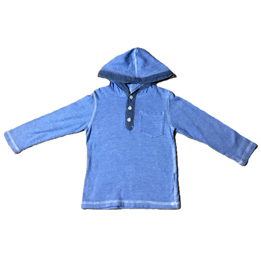 2T Boys Light Blue Button Hoodie w/Chambray Accents