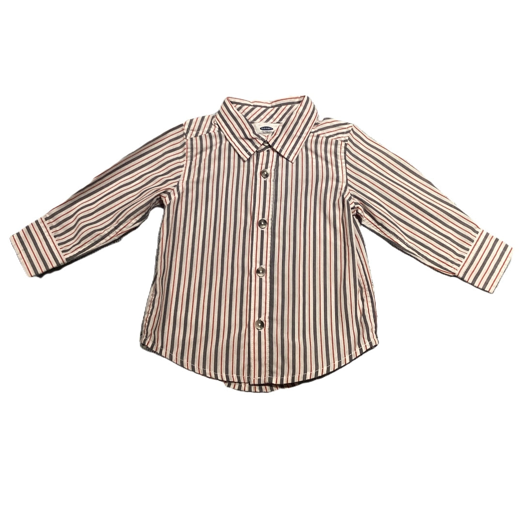 12-18 Boys Old Navy Gray/Red Stripe Button Down