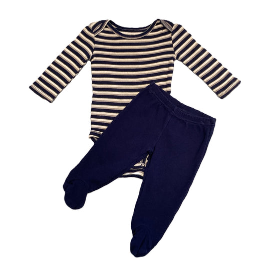 3-6 Boys Just One You Blue/Gray Stripe  Long Sleeve Onesie, Child of Mine Footed Pants