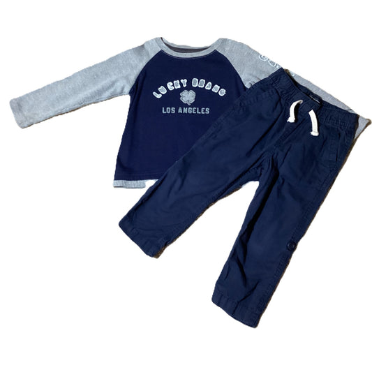 2T Boys Lucky Brand Waffle Baseball T, The Children's Place Navy Pants