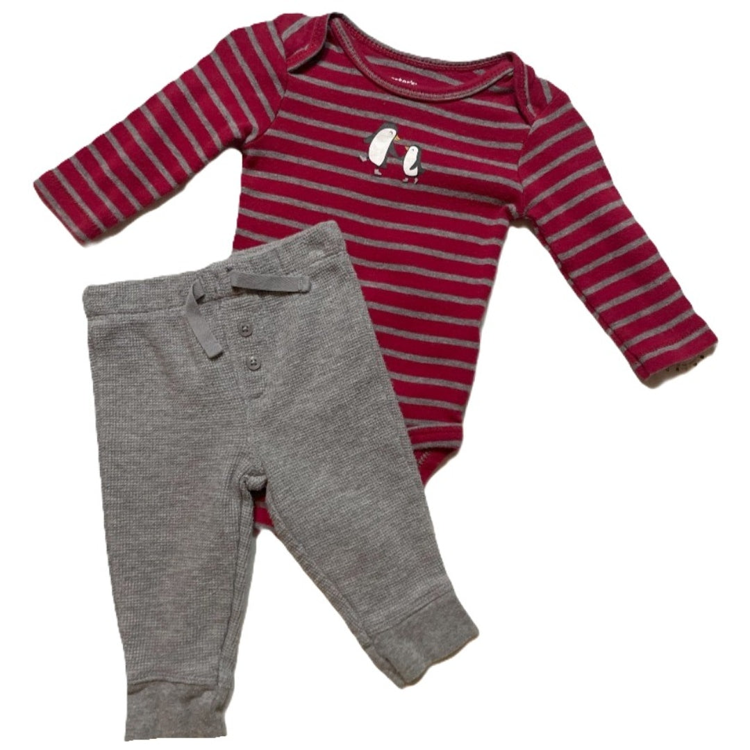 0-3 Boys Carter's Penguin Striped Long Sleeve Onesie and Pants