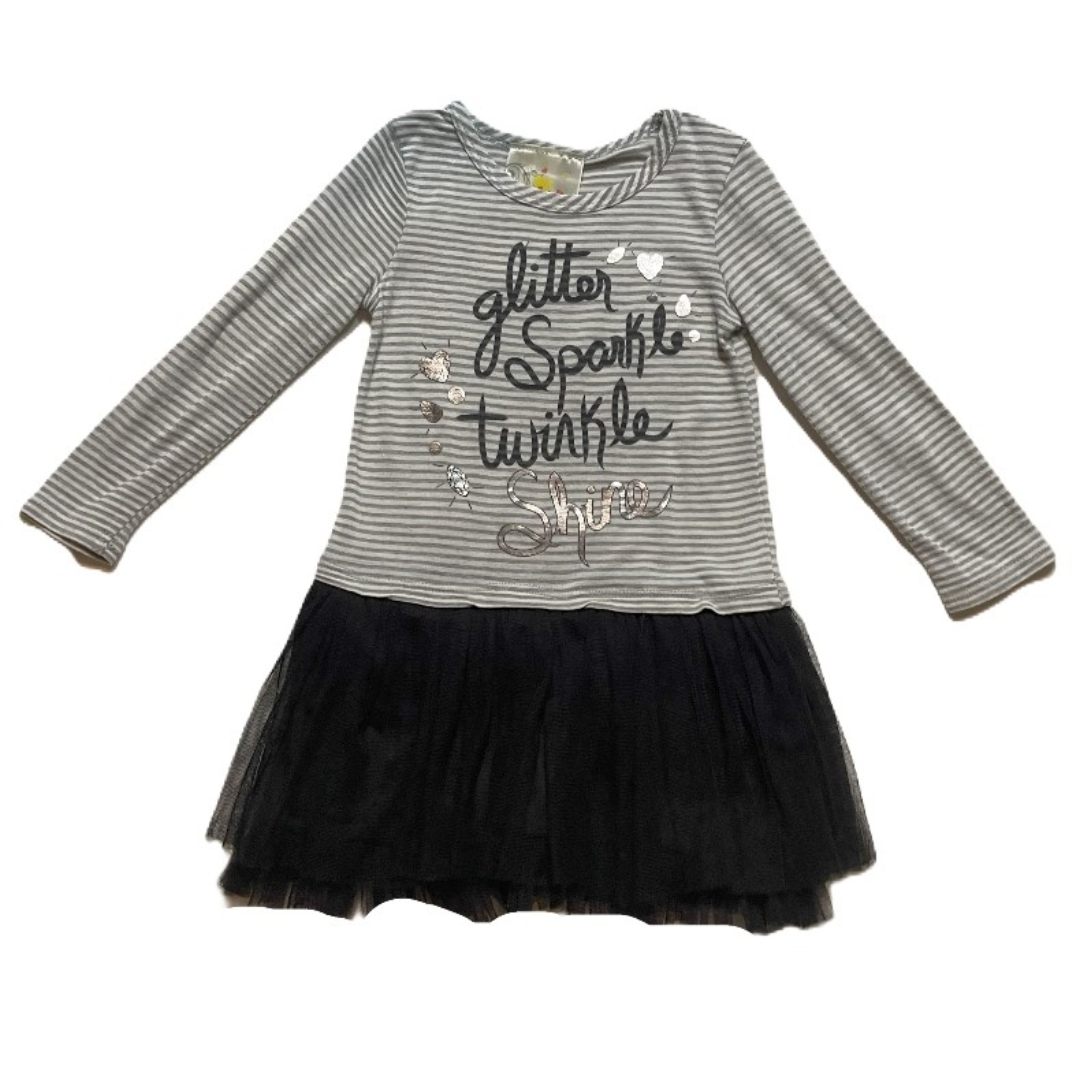 2T Girls Jenna & Jessie Grey Striped Long Sleeve Tutu Dress
