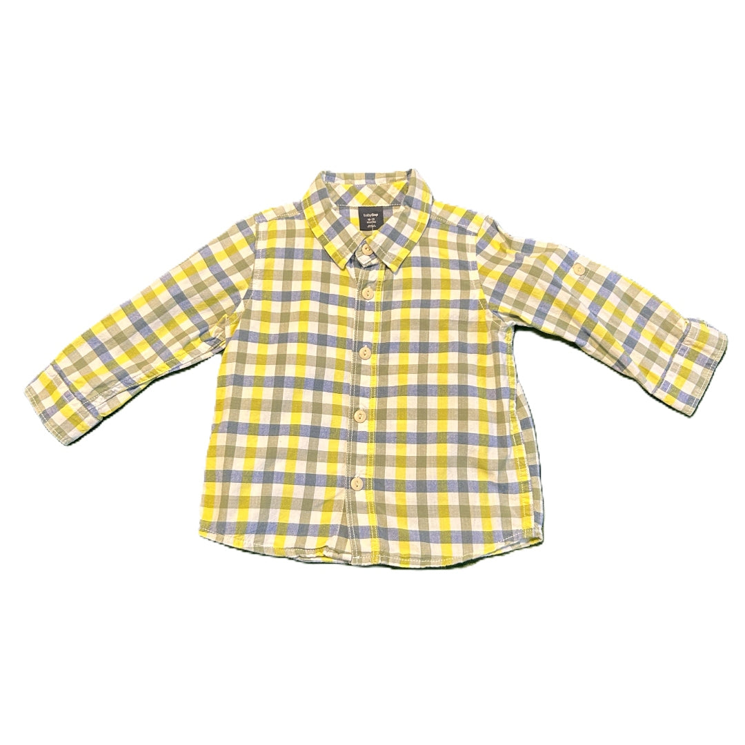 18-24 Boys Baby Gap White/Blue/Yellow Plaid Button Down Shirt