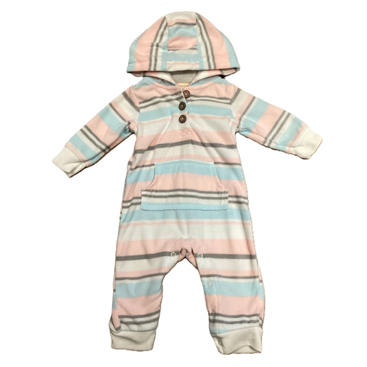 0-3 Girls Carter's Fleece Pastel Striped Hooded One Piece