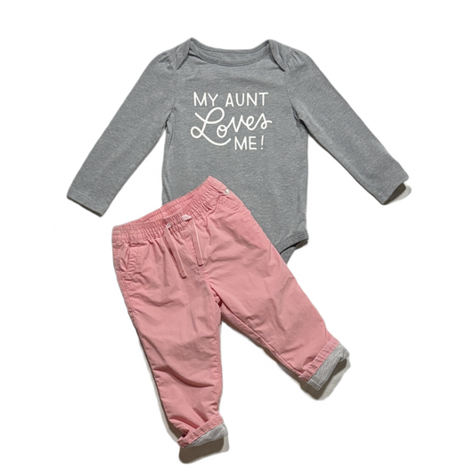 12-18 Girls Cat & Jack Gray Long Sleeved Onesie, Carter's Lined Pants