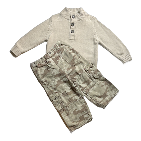 18-24 Boys Place Beige Button Sweater, Starting Out Camo Pants
