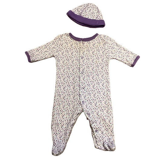 0-3 Girls Miniwear Purple Polka Dot Sleeper, Hat