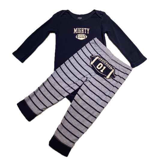 12-18 Boys Carter's Navy Mighty Cute Long Sleeve Onesie, Matching Pants