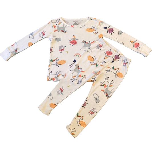2T Girls Carter's White 2 Piece Pajamas w/Unicorns/Fairies