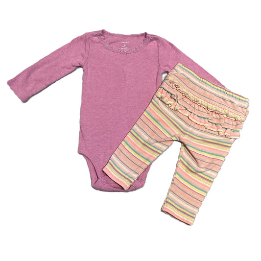 3-6 Girls Carter's Long Sleeve Lace Neckline Onesie, Garanimals Pastel Striped Leggings