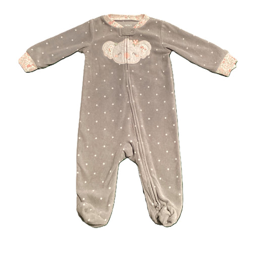 3-6 Girls Carter's Gray Fleece Sleeper w/White Polka Dots and Koala