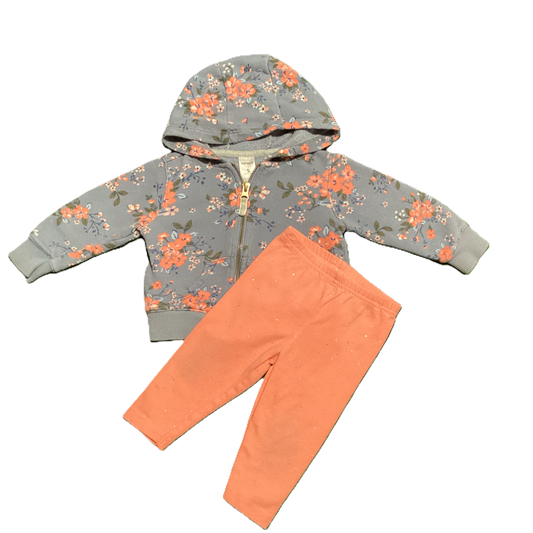 6-9 Girls Carter's Country Blue/Bright Pink Floral Hooded Sweatshirt, Carter's Sparkle Leggings