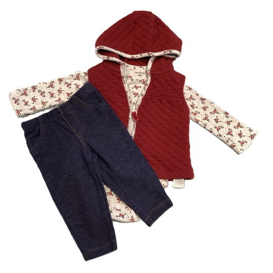 3-6 Girls Carter's 2 Piece Outfit w/Burgundy Quilted Vest, Carter's Jeggings