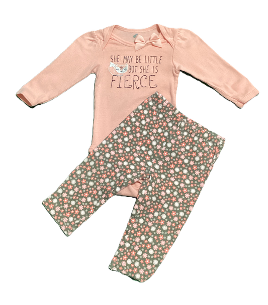 6-9 Girls Just Born Organic She May Be Fierce Onesie, Just One You Floral Leggings