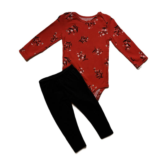 9-12 Girls Carter's Red Floral Long Sleeve Onesie, Carter's Leggings