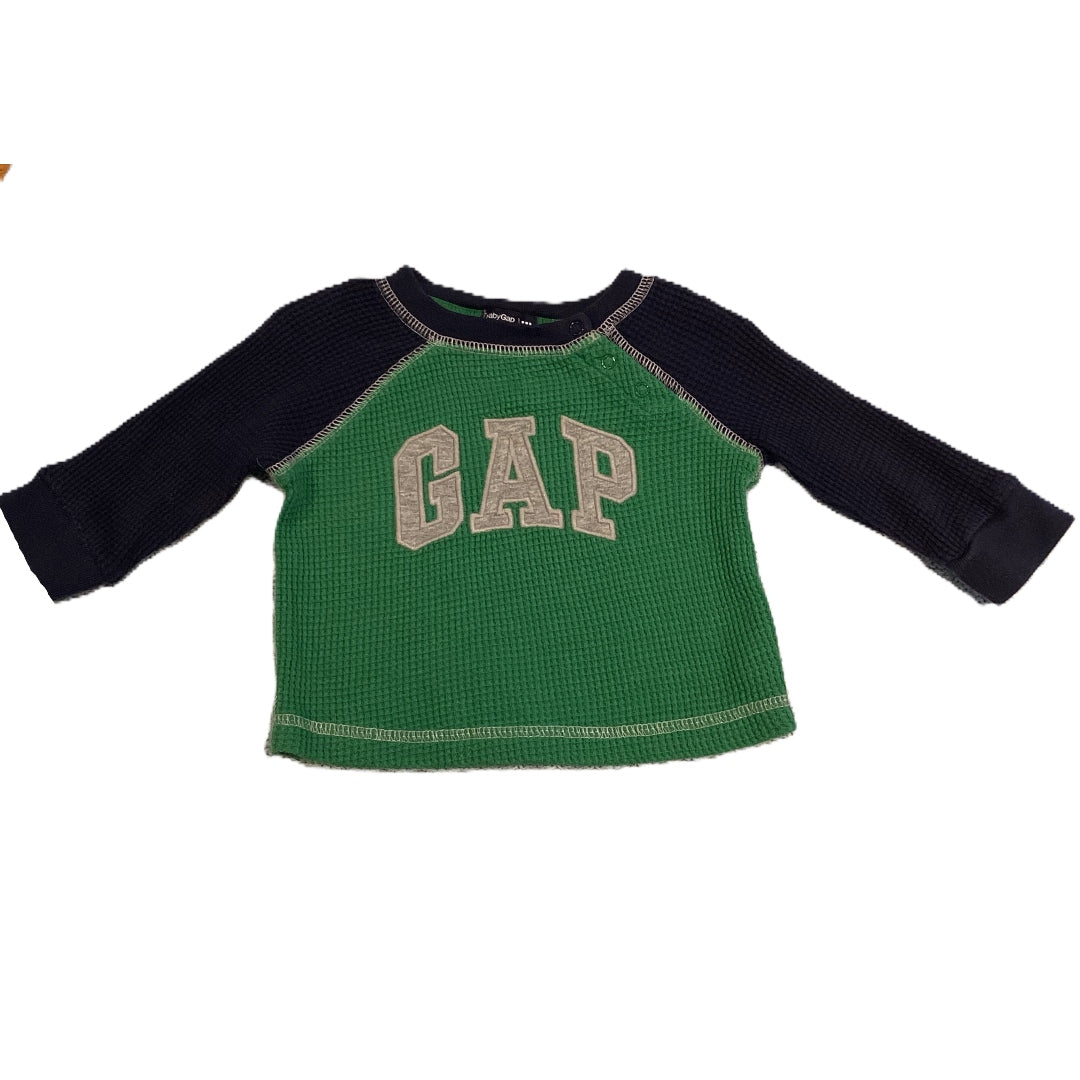3-6 Boys Baby Gap Blue/Green Waffle Long Sleeve Shirt