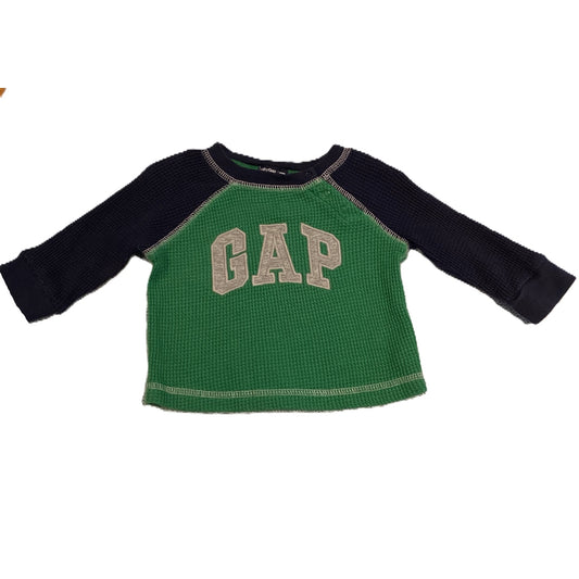 3-6 Boys Baby Gap Blue/Green Waffle Long Sleeve Shirt