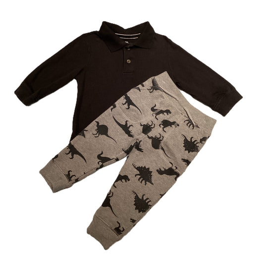 12-18 Boys The Children's Place Black Polo, Garanimals Gray w/Dinosaur Pants