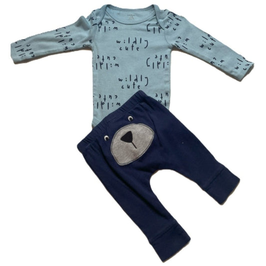 0-3 Boys Gerber Wildly Cute Long Sleeve Onesie, Carter's Pants