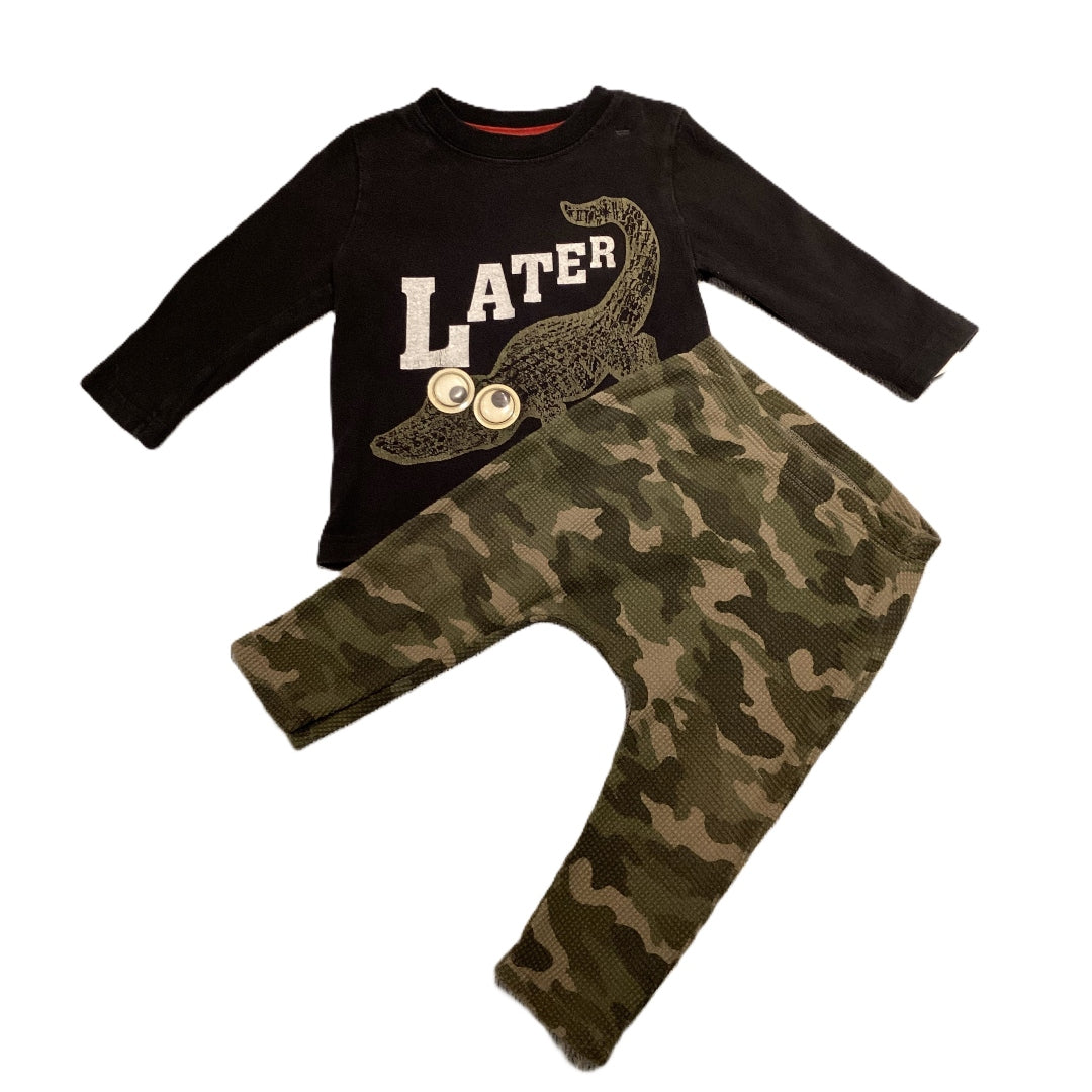 12-18 Boys Crazy 8 Black Later Gator Long Sleeve, Old Navy Camo Waffle Pants