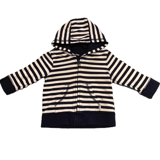 3-6 Boys Baby Gap Blue/White Stripe Hooded Zip-Up Sweatshirt