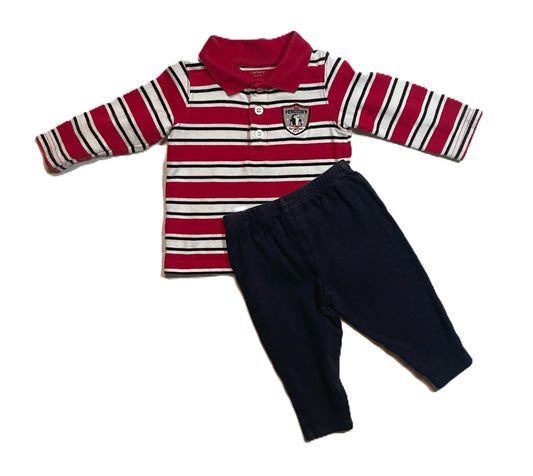 6-9 Boys Carter's Red and White Striped Shirt, Carter's Black Pants