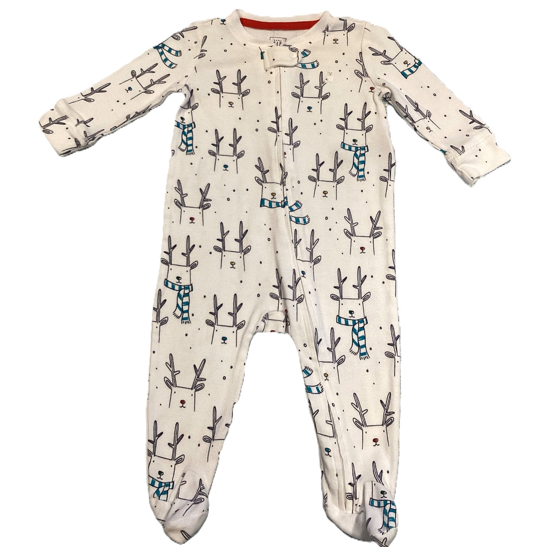 3-6 Boys Baby Gap White w/Reindeer Sleeper