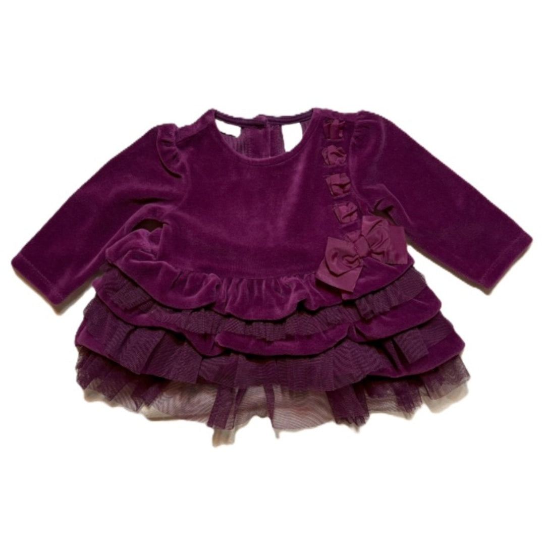 0-3 Girls First Impressions Ruffled Velvet Dress
