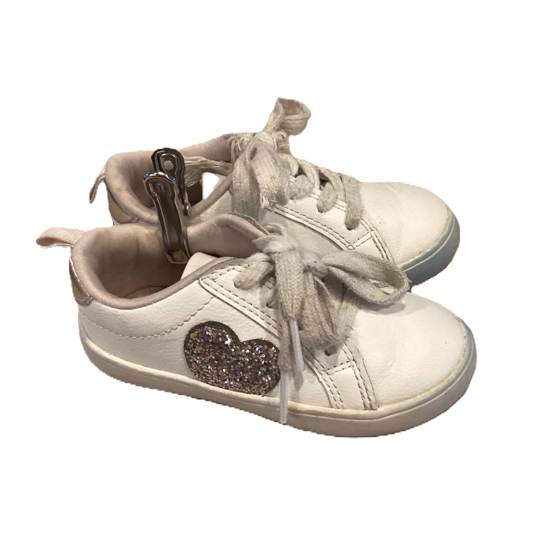 Size 7 Carter's White Leather w/Glitter Heart Sneakers